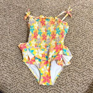 Ruffle Butts Colorful Floral Kids Swim One Piece